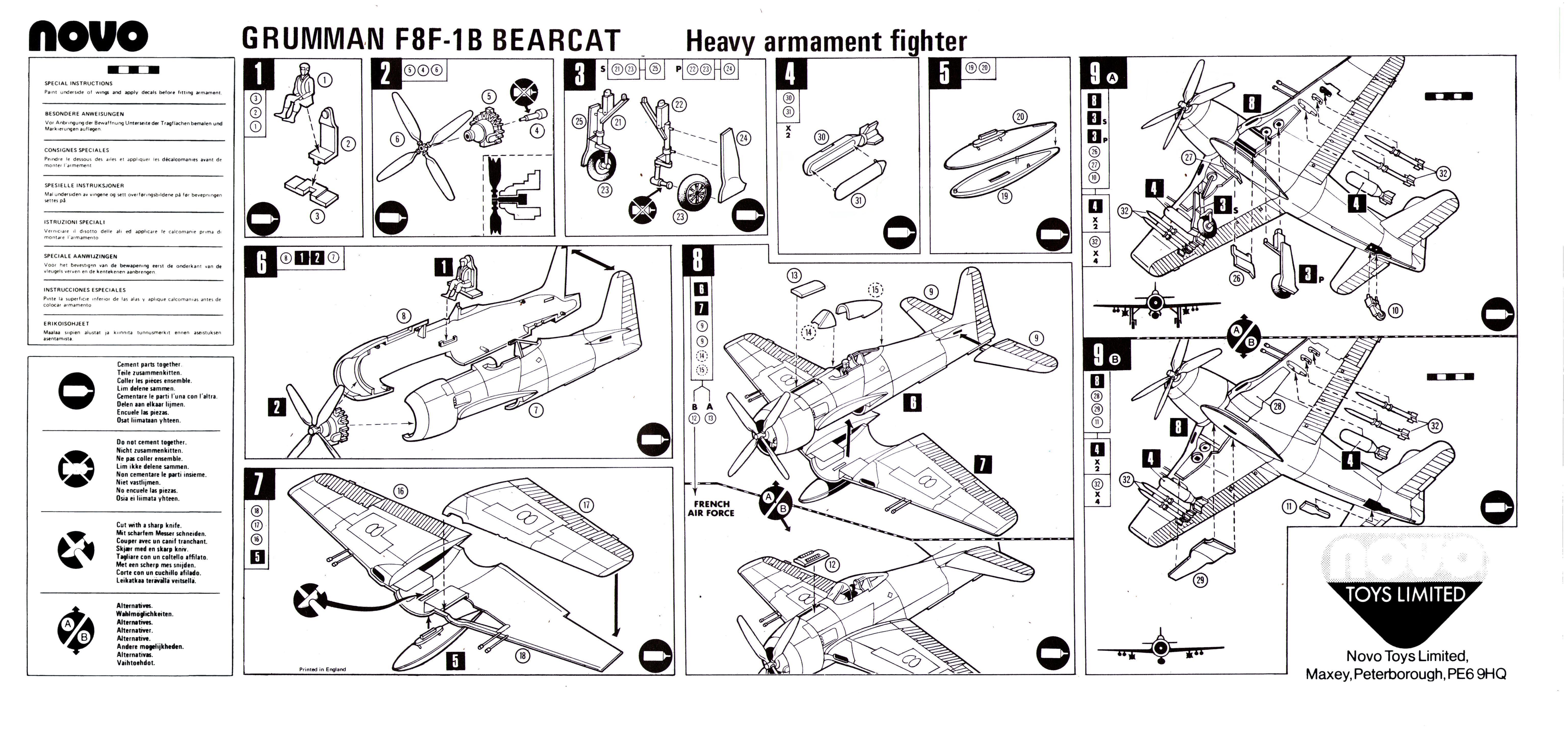 NOVO F407 Grumman F8F-1B Bearcat Cat.No.78080, NOVO Toys Ltd, 1979 реконструкция инструкции по сборке